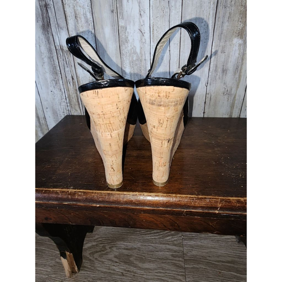 Women's Nine West Black Patent Cork Wedge Sandals Size 10 - Picture 6 of 10